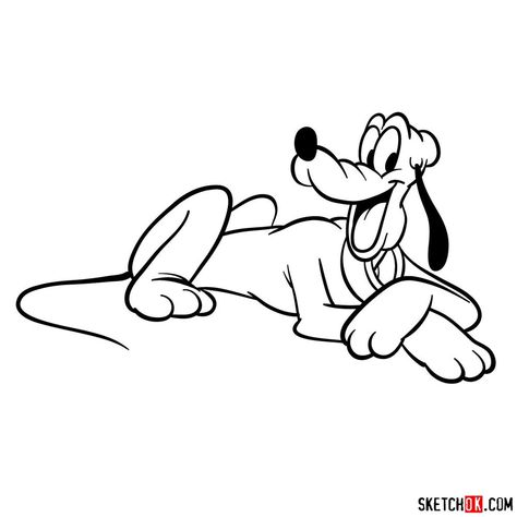 How to draw lying Pluto Pluto Drawing, Pluto Tattoo, Easy Drawing Guides, Pluto Disney, Wallpaper 2023, Mouse Drawing, Drawing Guides, Cartoon Coloring, 3d Art Drawing