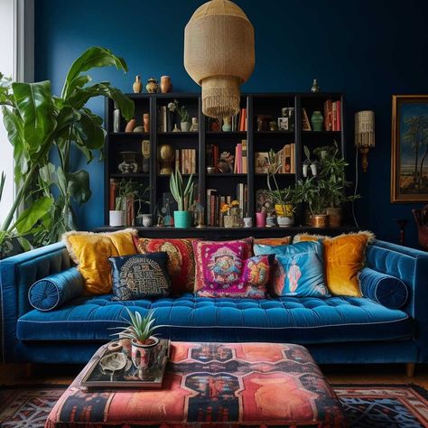 4+ Blue Velvet Sofa Living Room Ideas to Elevate Your Home Decor • 333k+ Inspiring Lifestyle Ideas & Images Blue Velvet Living Room Ideas, Midnight Blue Couch Living Room, Velvet Blue Couch Living Room, Blue Velvet Sofa Living Room Ideas, Blue Couch Living Room Colour Schemes, Navy Blue Velvet Couch, Navy Living Room Ideas, Velvet Sofa Living Room Ideas, Dark Blue Couch