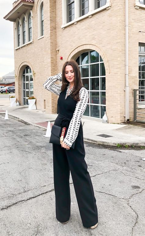 Creative Layering for Your Basic Black Jumpsuit | #jumpsuit #jumpsuitsrompers #blackjumpsuit #vincecamuto #layered #layering #howtowear #howtostyle #70sfashion #vintagestyle #retrofashion #outfitinspiration #datenightoutfit #winterfashion #springfashion #transitional Jumpsuit Outfit Professional, Layering Jumpsuit, Jumpsuit Office Outfit, Layered Jumpsuit Outfit Fall, Layered Jumpsuit Outfit Winter, Layering A Jumpsuit, Styling Black Jumpsuit, Jumpsuit Layering Outfit, Casual Black Jumpsuit For Office