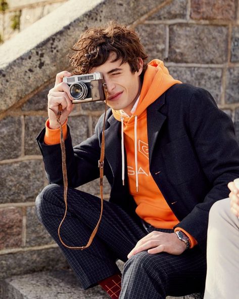 Oscar Kindelan, Orange Hoodie, Distressed Denim Jeans, A Style, Rugby Shirt, Check Shirt, Portrait Art, Picture Ideas, Distressed Denim