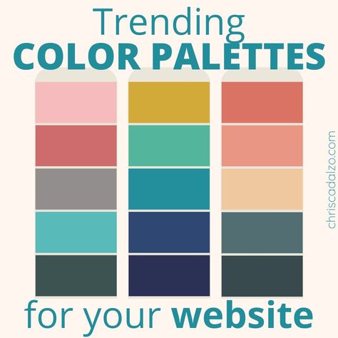 Website Color Palettes: Trending color palettes for websites. Ideas for what colors to use on your website, with hexcodes included! Color Palette For Website Colour Schemes, Website Palette Inspiration, Best Website Color Palettes, Colour Palette For Website, Color Palette For Website Design, Web Color Palette Website, Website Colour Palette Inspiration, Website Design Color Palettes, Website Colour Palette