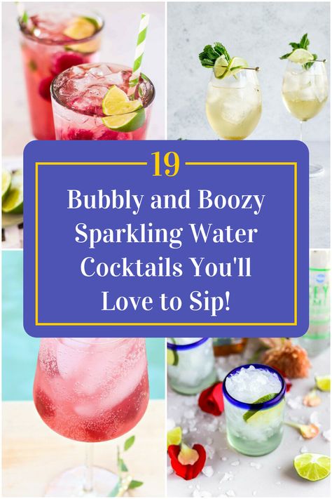 Collage of 4 sparkling water cocktails. Sparkling Water Cocktails, Sparkling Water Cocktail, Water Cocktails, Booze Drink, Sparkling Mineral Water, Vodka Martini, Refreshing Food, Boozy Drinks, Rum Drinks