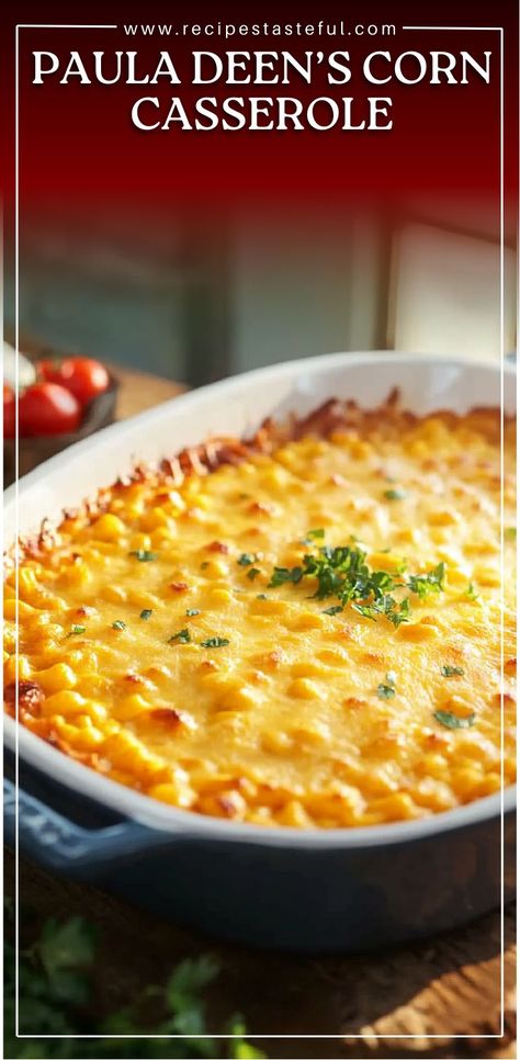 This easy and creamy corn casserole is a classic recipe by Paula Deen, perfect for holidays, potlucks, or a comforting weeknight dinner. With only a handful of ingredients, it's a foolproof side dish that’s always a crowd-pleaser! #CornCasserole #PaulaDeen #ComfortFood #ThanksgivingSideDish #HolidaySides #EasySideDish #CornRecipes #PotluckRecipes #SideDishIdeas Corn Casserole By Susan Drees, Corn Sour Cream Side Dishes, Paula Deen Broccoli Cheese Casserole, Corn Casserole For Two, Spoon Cornbread Corn Casserole, Corn Au Gratin Casserole, Paula Seems Corn Casserole, Paula Deen Broccoli Rice Casserole, Paula Deans Corn Casserole Recipe