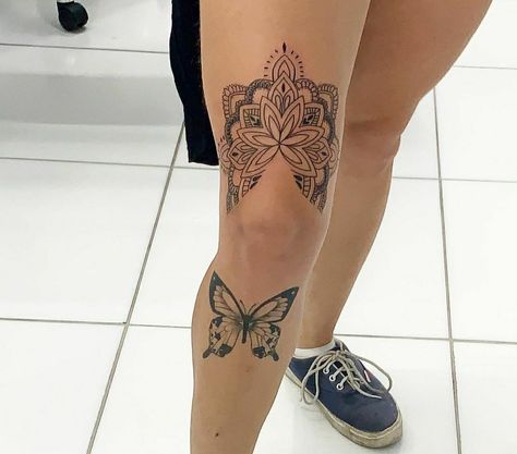 Mandala Knee Tattoo, Under Knee Tattoos Women, Tattoo Pierna Mujer, Geometric Tattoo Leg, Ankle Tat, Mystical Tattoos, Girl Arm Tattoos, Boho Tattoos, Leg Tattoos Women