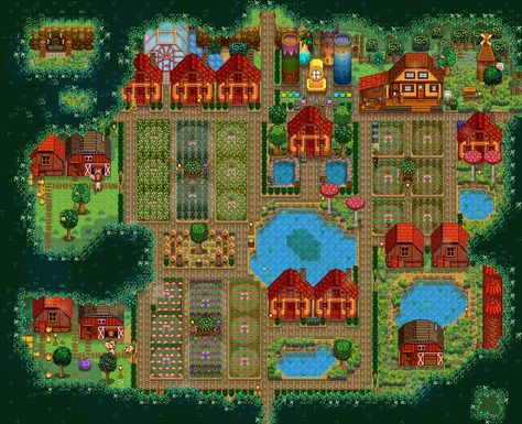 Stardew Forest Farm, Forest Layout, Stardew Farms, Forest Farm, Stardew Valley Layout, Stardew Valley Tips, Stardew Valley Farms, Forest Map, Stardew Valley Fanart