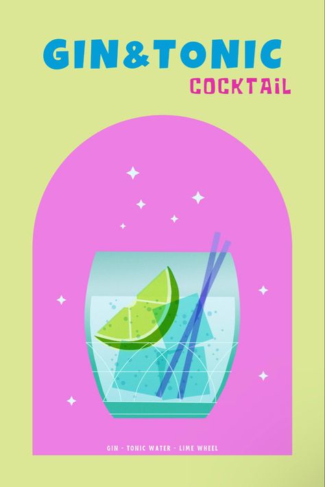 Gin And Tonic Illustration, Beach Wall Collage, Printable Wall Collage, Cocktail Illustration, Queen Poster, Bar Inspiration, Bar Poster, Love Wallpaper Backgrounds, Home Bar Decor