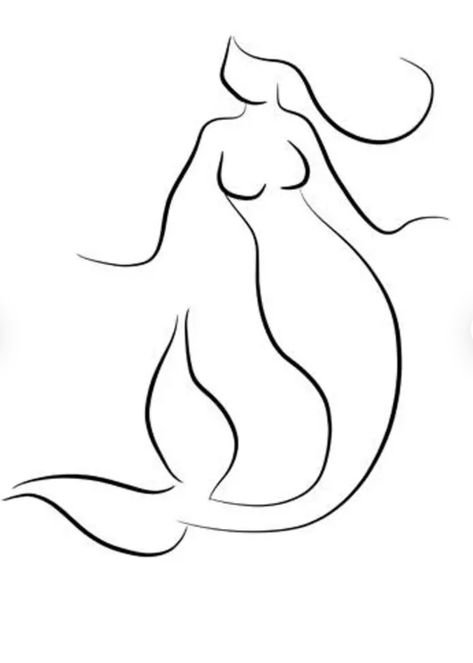 Mermaid Line Art Simple, Line Drawing Mermaid, One Line Mermaid, Mermaid Line Drawing, Mermaid Line Art, Nautical Sketches, Starbucks Chalkboard, Small Mermaid Tattoo, Mermaid Outline