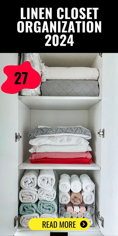 LINEN CLOSET ORGANIZATION 2024 introduces a fresh approach to organizing your hallway with innovative storage solutions. Focusing on ideas for hallways and small spaces, this guide shows you how to efficiently use corner spaces and wire shelving to store your linens, towels, and sheets in a stylish, accessible way. Organizing Blankets In Closet, Ideas For Hallways, Linen Closet Organization Ideas, Closet Organization Ideas, Folding Techniques, Boutique Designs, Large Hallway, Wardrobe Organisation, Linen Cupboard