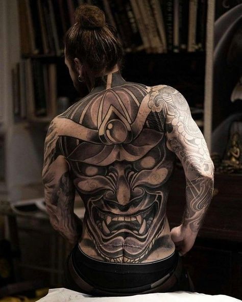 Tattoo Yakuza, Kevin Creekman, Tattoos Face, Mens Body Tattoos, Dynamic Tattoo, Backpiece Tattoo, Hannya Mask Tattoo, Tattoos Henna, Tattoo Symbols