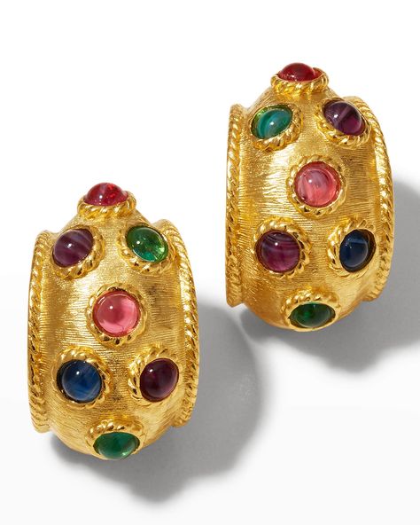 Ben-Amun Byzantine Multi-Stone Hoop Earrings | Neiman Marcus Ben Amun Earrings, Byzantine Earrings, Byzantine Jewelry, Stacked Jewelry, Jewelry Lookbook, Fashion Jewelry Earrings, Yellow Gold Chain, Jewelry Inspo, Multi Stone