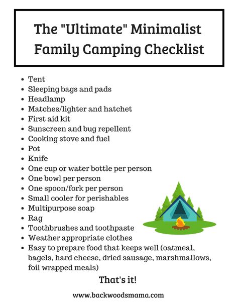 Camping Supply List, Minimalist Camping, Camping Checklist Family, Minimalist Family, Camping Packing List, Camping Must Haves, Camping Needs, Camping List, Family Tent Camping