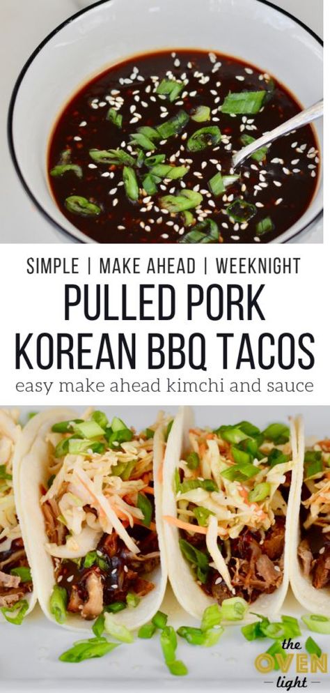 Korean Bbq Tacos, Quick Kimchi, Bbq Tacos, Asiago, Korean Bbq, Slow Cooking, Pork Dishes, Asian Cooking, Asian Dishes