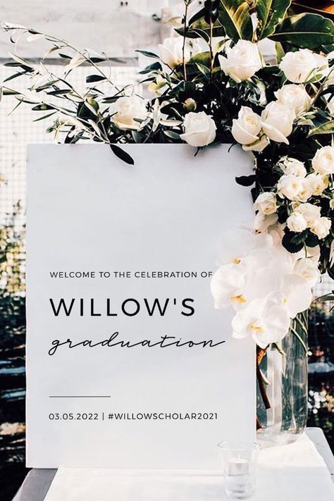 ELLERY MINIMALIST GRADUATION PARTY WELCOME SIGN PRINTABLE TEMPLATE Aesthetic Graduation Party Food, Minimalistic Graduation Party Decor, Intimate Graduation Party Ideas, Graduation Party Decor Aesthetic, Business Graduation Party, Sophisticated Graduation Party Ideas, Graduation Party Aesthetic Ideas, Welcome Sign Graduation Party, Boujee Graduation Party