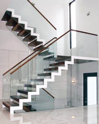 Zig Zag Stairs Design, Zig Zag Staircase, Glass Handrails For Stairs, Dogleg Staircase, Zig Zag Stairs, Glass Staircase Design, U Shaped Stairs, L Shaped Stairs, U Shaped Staircase