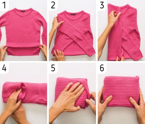 How To Fold Sweaters, How To Fold Jeans, Traveling Hacks, Folding Tips, Konmari Folding, Clothes Folding, Fold Clothes, Folding Jeans, One Suitcase