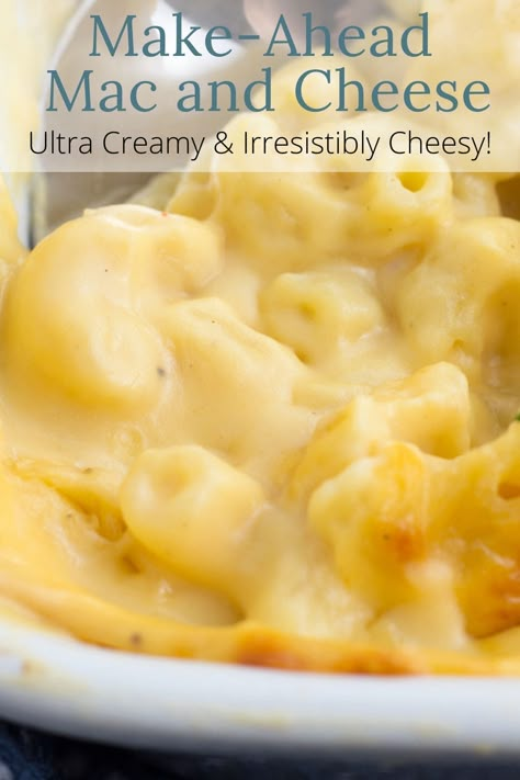 This Make-Ahead Mac and Cheese is the recipe of your dreams. It's ultra-creamy, irresistibly cheesy, but best of all perfect for prepping ahead! Whether you make it today, prep ahead, or freeze it for later, this baked mac and cheese will be ready for your next craving. Make Ahead Bake Mac And Cheese, Mac And Cheese Competition, Freezer Mac N Cheese, Mac And Cheese For 60 People, Make Ahead Crockpot Mac And Cheese, Freezer Macaroni And Cheese, Homemade Mac And Cheese For A Crowd, Mac And Cheese Recipe Make Ahead, Easy Make Ahead Mac And Cheese