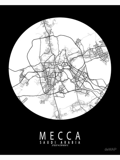 Mecca City, Moon City, City Posters, Deco Salon, Moon Poster, Note Book, Map Wall Art, City Maps, Black And White Abstract