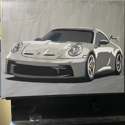 Porshe Drawing Art, Porsche Painting Canvas, Easy Car Painting, Car Painting Easy, Car Painting Canvas, Porsche Painting, Car Canvas Painting, Cars Painting, Car Watercolor