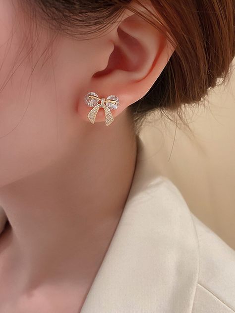 Gold    Plastic   Embellished   Jewelry Small Earrings Gold, Earrings Kawaii, Kawaii Earrings, Knot Stud Earrings, Minimalist Earrings Studs, Knot Studs, Fancy Earrings, Kawaii Accessories, Bow Knot