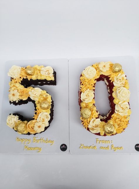 Number Cake 50 50th Anniversary, 50 Number Cake Gold, 50th Number Birthday Cake, Yellow Number Cake, 50 Number Cake, Number 4 Cake, Number Birthday Cakes, Glow In Dark Party, Gold Birthday Cake