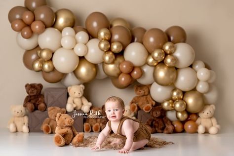 Neutral Teddy Bears & Balloon Arch Photography Backdrop - Teddies, Stuffed Animals, Toys, Brown, Cream, Gold, Garland Boho Bohemian Birthday Teddy Bear Theme Cake Smash, Teddy Bear Cake Smash Photo Shoot, Teddy Bear One Year Old Photoshoot, Beary First Birthday Balloon Arch, Beary First Birthday Photoshoot, Teddy Bear Balloon Arch, Beary First Birthday Cake Smash, Teddy Bear Theme Party Decorations, Teddy Bear Cake Smash