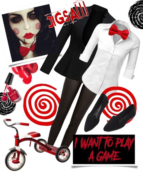 Jigsaw Outfit | ShopLook Jigsaw Womens Costume, Woman Jigsaw Costume, Saw Girl Costume, Diy Jigsaw Costume Women, Jigsaw Womens Halloween Costume, Girl Jigsaw Costume, Jigsaw Girl Costume, Jigsaw Female Costume, Jigsaw Diy Costume