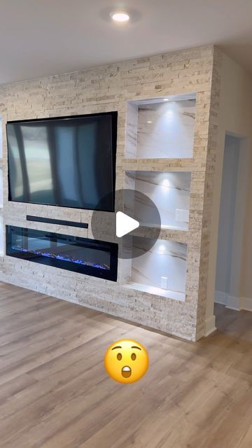 PANEL WALL DAZZU on Instagram: "Another SUCCESSFUL STONE LEDGER  BUILD OUT project. Oh and by the way, that’s PORCELAIN TILE inside each shelf not wallpaper. 😎  #panelwalldazzu  #buildout  #mediawalldesign  #mediawalls  #entertainmentcenter" Tv Inside Wall, Niche Design Wall Living, Living Room Remodel, Room Remodel, Room Remodeling, Panel Wall, New Home Decor, Stone Design, Porcelain Tile