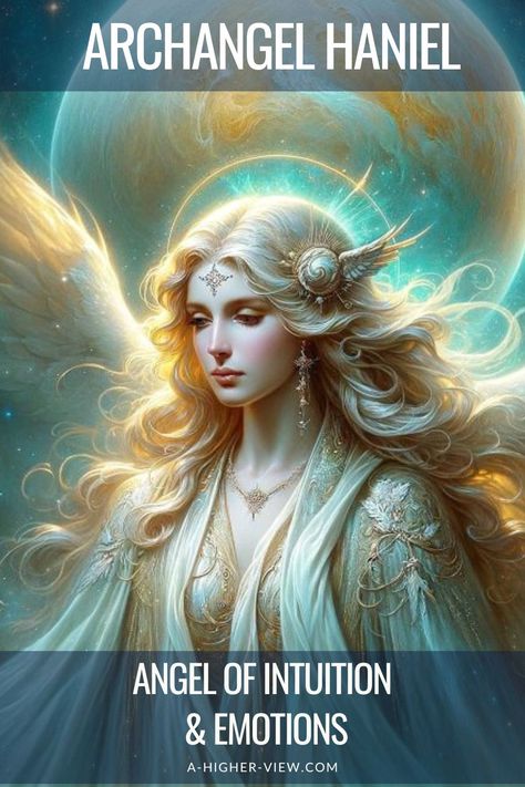 Archangel Haniel is a powerful angel known for her connection to the moon, intuition, and feminine energy. The name ‘Haniel’ itself, often translated as ‘Grace of God’, hints at the gentle yet powerful influence this archangel wields in the spiritual realms. #angels #archangels #angelology Haniel Archangel, List Of Archangels, Angel Haniel, Guardian Angel Images, Archangels Names, Archangel Haniel, Angel Of God, Angelic Symbols, Spiritual Angels