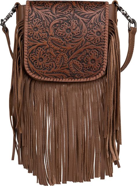 Montana West Genuine Leather Fringe Purse Western Crossbody Bag for Women Leather Fringe Purse, Western Handbags, Fringe Crossbody Bag, Western Purses, Fringe Purse, Compact Bag, Women Crossbody Bag, Fringe Bags, Leather Floral