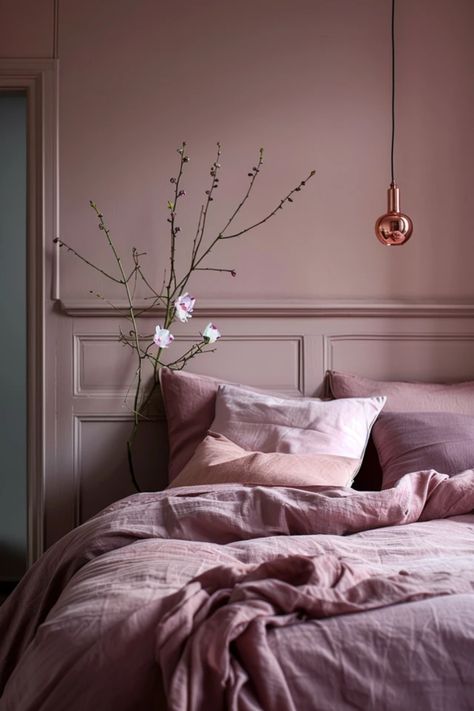 Explore stunning mauve bedroom ideas perfect for a chic and soothing atmosphere. This pin uses 1 image showcasing stylish decor tips that inspire a serene retreat. Dusty Rose Walls Bedrooms, Moody Lavender Bedroom, Moody Mauve Bedroom, Mauve Girls Bedroom, Mauve Dresser, Lilac Bedroom Aesthetic, Mauve Bedroom Ideas, Bedroom Ideas Chic, Mauve Decor