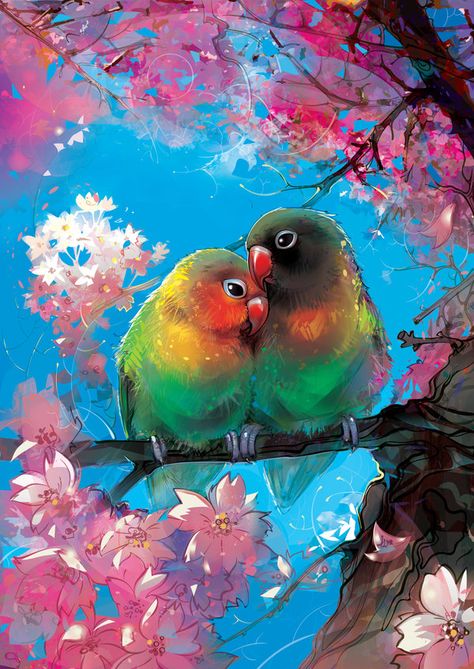 ♡ #AweSomEilluStrationS | Lovebird by LimKis on DeviantArt Lovebird Painting, Lovebirds Drawing, Lovebird Illustration, Lovebird Drawing, Love Birds Illustration, Lovebirds Painting, Love Birds Drawing, Lovebirds Art, Love Birds Painting