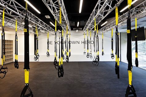 Trx Class, 4 Day Workout, Lunch Time Workout, Commercial Gym Design, Siren Design, Boutique Gym, Wall Yoga, Gym Design Interior, Pilates Reformer Exercises