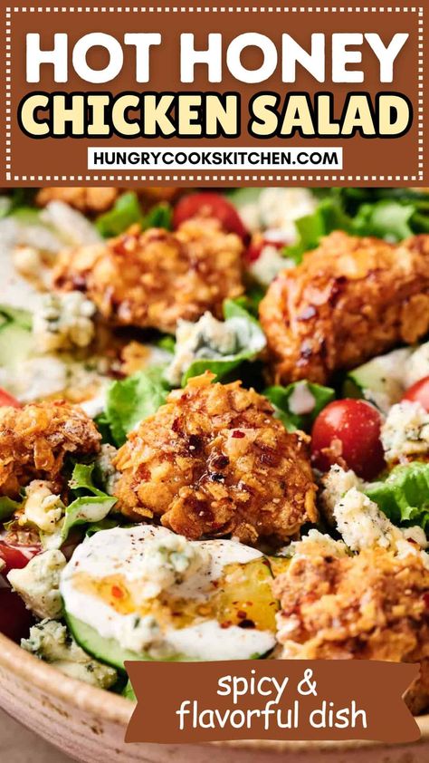 Searching for a salad with a kick? This hot honey chicken salad is the perfect blend of sweet and spicy, ideal for summer lunches, BBQs, and picnics. Whether you're hosting a summer potluck or looking for a new lunch idea, this salad won't disappoint. Check out the recipe now! Hot Honey Chicken Salad, Fried Chicken Salads, Hot Chicken Salads, Spicy Honey, Summer Lunch, Honey Chicken, Oven Baked Chicken, Chicken Salad Recipes, Fresh Veggies