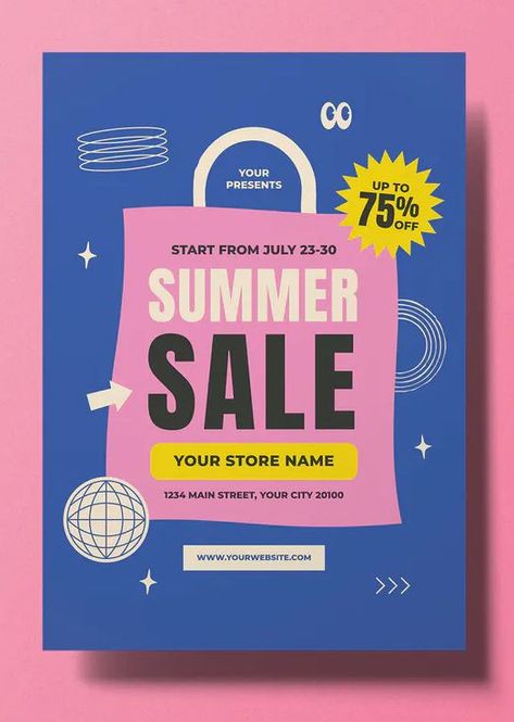 Summer Retro, Sale Flyer, Print Templates, Flyer Template, Summer Sale, Ribbon, Book Cover, Design