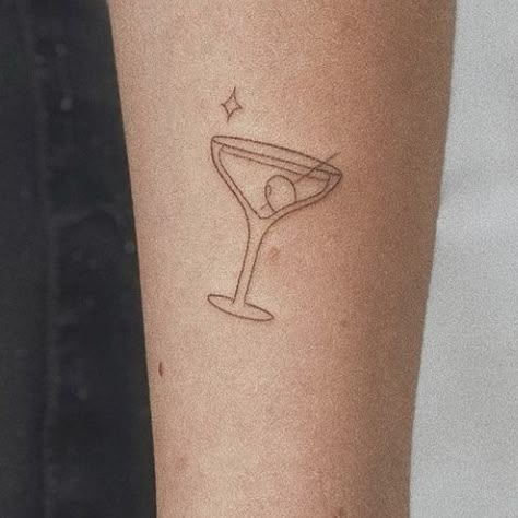 Martini Glass With Olive Tattoo, Martini Tattoo Traditional, Tiny Martini Tattoo, Cosmopolitan Drink Tattoo, Small Martini Glass Tattoo, Coupe Glass Tattoo, Martini Olive Tattoo, Drink Tattoo Cocktails, Espresso Martini Tattoo