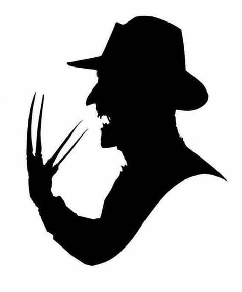 Freddy Krueger Outline, Freddy Krueger Silhouette, Freddy Krueger Pumpkin Stencil, Freddy Krueger Svg Free, Horror Movie Silhouettes, Freddy Krueger Painting Easy, Freddy Krueger Stencil, Freddy Krueger Tattoo Stencil, Character Pumpkin Carving