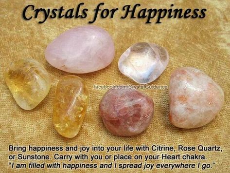 Crystals for happiness Crystal Therapy, Crystal Healing Stones, Rocks Crystals, Crystals Healing, Crystal Magic, Gemstones Crystals, Gems Crystals, Crystal Meanings, Craft Stuff