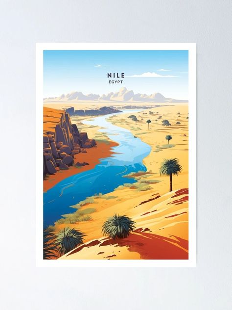 "Nile Egypt, Ancient Majesty Travel Illustration" Poster for Sale by NeuralVibe | Redbubble Nile Egypt, Egypt Civilization, Egypt Tourism, River Nile, Egypt Ancient, Tourism Poster, Nile River, Poster Illustration, Poster Designs