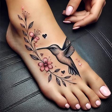 Non Flower Sleeve Tattoos For Women, Tattoo Big Woman, Inner Wrist Cover Up Tattoos, Two Hummingbird Tattoo With Flowers, Hummingbird And Dragonfly Tattoo, Side Foot Tattoos For Women, Hummingbird Foot Tattoo, Realistic Hummingbird Tattoo, Hummingbird Wrist Tattoo