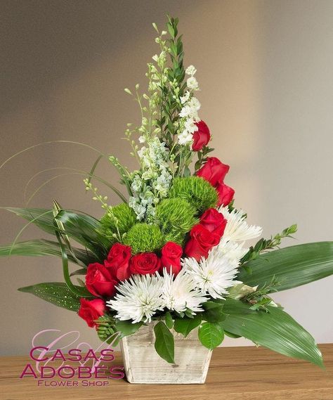 Statement Flower Arrangements, Floral Podium Arrangement, Red White And Green Flower Arrangements, Medium Floral Arrangements, Memorial Flowers Arrangements Diy, Unique Floral Arrangements Creative, Red And White Flower Arrangements, Altar Flowers Church, Red Arrangements