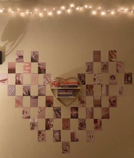 Pink, heart, reader, heart aesthetic, pink aesthetic, bedroom, room ideas, room decor, room aesthetic, heart wall, collage, heart collage, cute room ideas, cute, cute room, heart bookshelf, heart shelf, fairy lights Heart Wall Collage, Heart Room Aesthetic, Heart Bedroom Aesthetic, Heart Room Decor Aesthetic, Heart Themed Room, Heart Bedroom, Heart Room, Heart Room Decor, Light Pink Heart Aesthetic