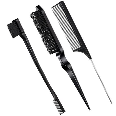 Amazon.com : Geiserailie 3 Pcs Slick Back Hair Brush Set Bristle Hair Brush Edge Control Brush Teasing Comb for Women Black Hair(Black) : Beauty & Personal Care Slick Back Hair, Bristle Hair Brush, Teasing Comb, Hair Brush Set, Edge Control, Slicked Back Hair, Slick Back, Hair Black, Black Women Hairstyles