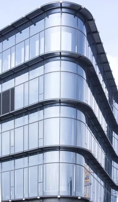 Reflective Glass Facade, Facade Inspiration, Curve Building, Glass Facade, Glass Facades, Curtain Wall, Curved Glass, Wall Systems, Office Building