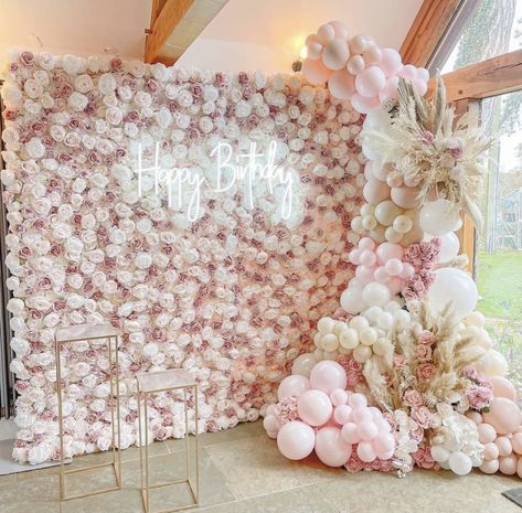 White Rose Garland, 15th Birthday Decorations, Sweet 15 Party Ideas, Backdrop For Wedding, Happy Birthday Floral, Artificial Flower Wall, Sweet Sixteen Birthday Party Ideas, Pink Quince, Flower Backdrop Wedding