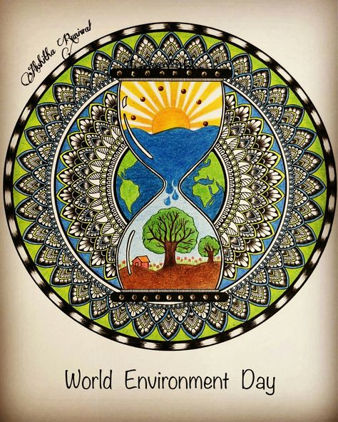 Environment Mandala Art, Environment Day Mandala Art, Environment Doodle Art, Earth Mandala Art, Math Border, Fog Images, Earth Mandala, Nature Mandala, Watercolor Mandala