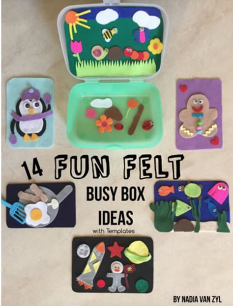 Quiet boxes: lunch box with felt attached to inside lid and felt sets inside box.  No sew0just cut and glue if needed. Busy Box Ideas, Felt Busy Bag, Busy Bag Ideas, Quiet Time Boxes, Flannel Ideas, Diy Felt Board, Lap Books, Keeping Busy, Quiet Time Activities