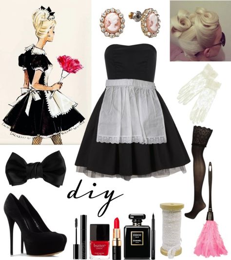 "DIY sexy French Maid Costume for Halloween" by natihasi on Polyvore French Maid Halloween, Maid Halloween, Punny Halloween Costumes, French Maid Dress, Hallowen Costume, Costume For Halloween, French Maid, Maid Outfit, Costumes Pictures