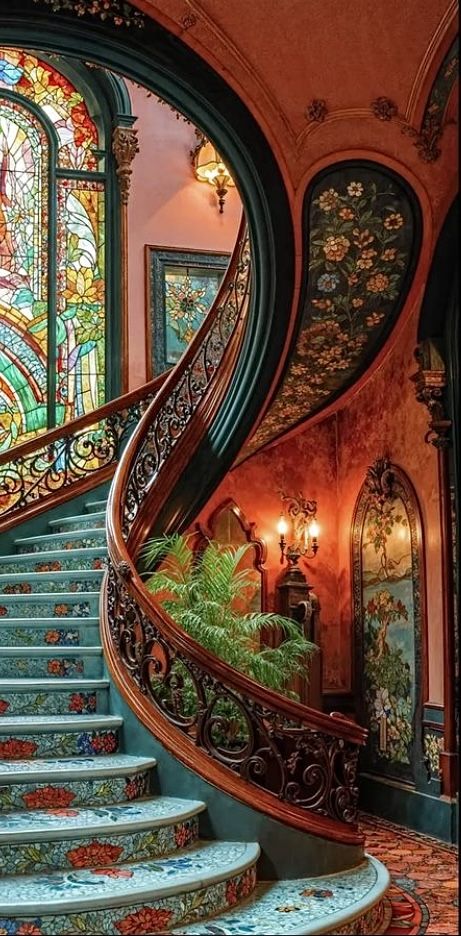 Orange Victorian House, Colorful Victorian House, Ireland Houses, Tiled Staircase, Magical House, Dream Cottage, Dream House Rooms, Fantasy House, Victorian House