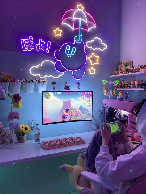 Gaming Room Ideas For Boys, Room Ideas For Couples, Room Decor Neon, Gaming Bedroom, Otaku Room, Gamer Room Decor, Bedroom Setup, Gaming Room Setup, Gamer Room