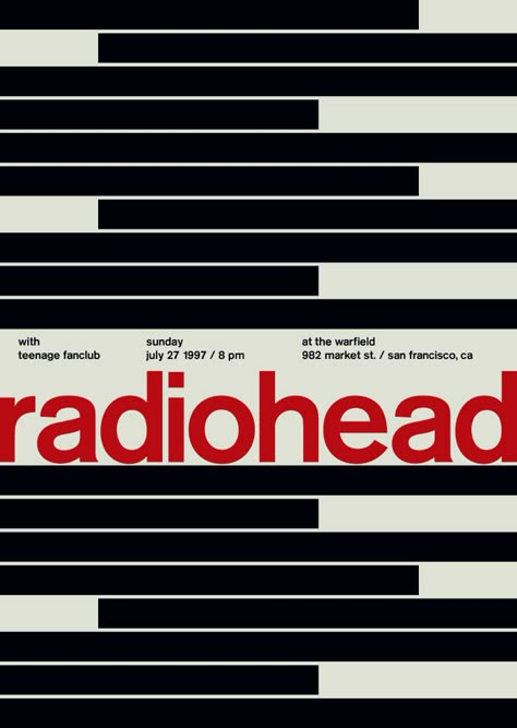 Radiohead Poster, Mike Joyce, International Typographic Style, Ok Computer, The Velvet Underground, Swiss Style, Gig Poster, Swiss Design, Punk Music